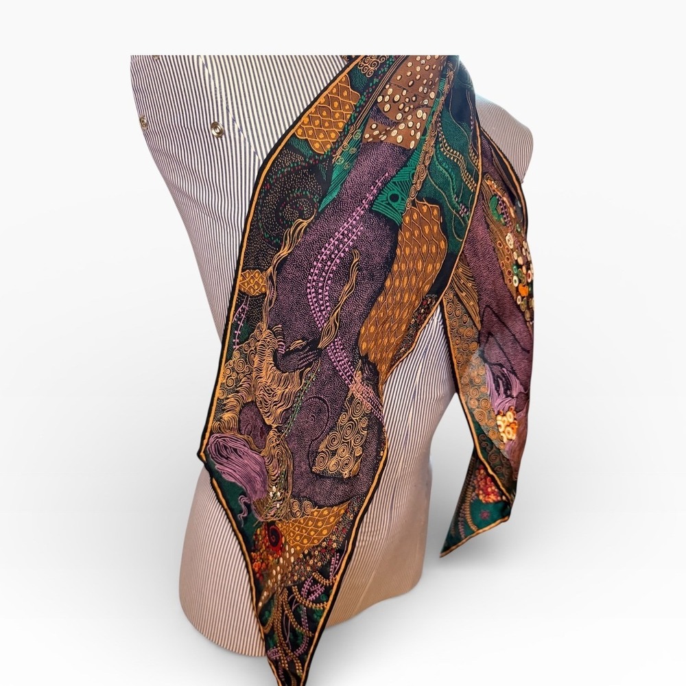 Bottega Veneta long Silk Scarf inspired by Gustav Klimt Designer Accessory - Picture 3 of 10
